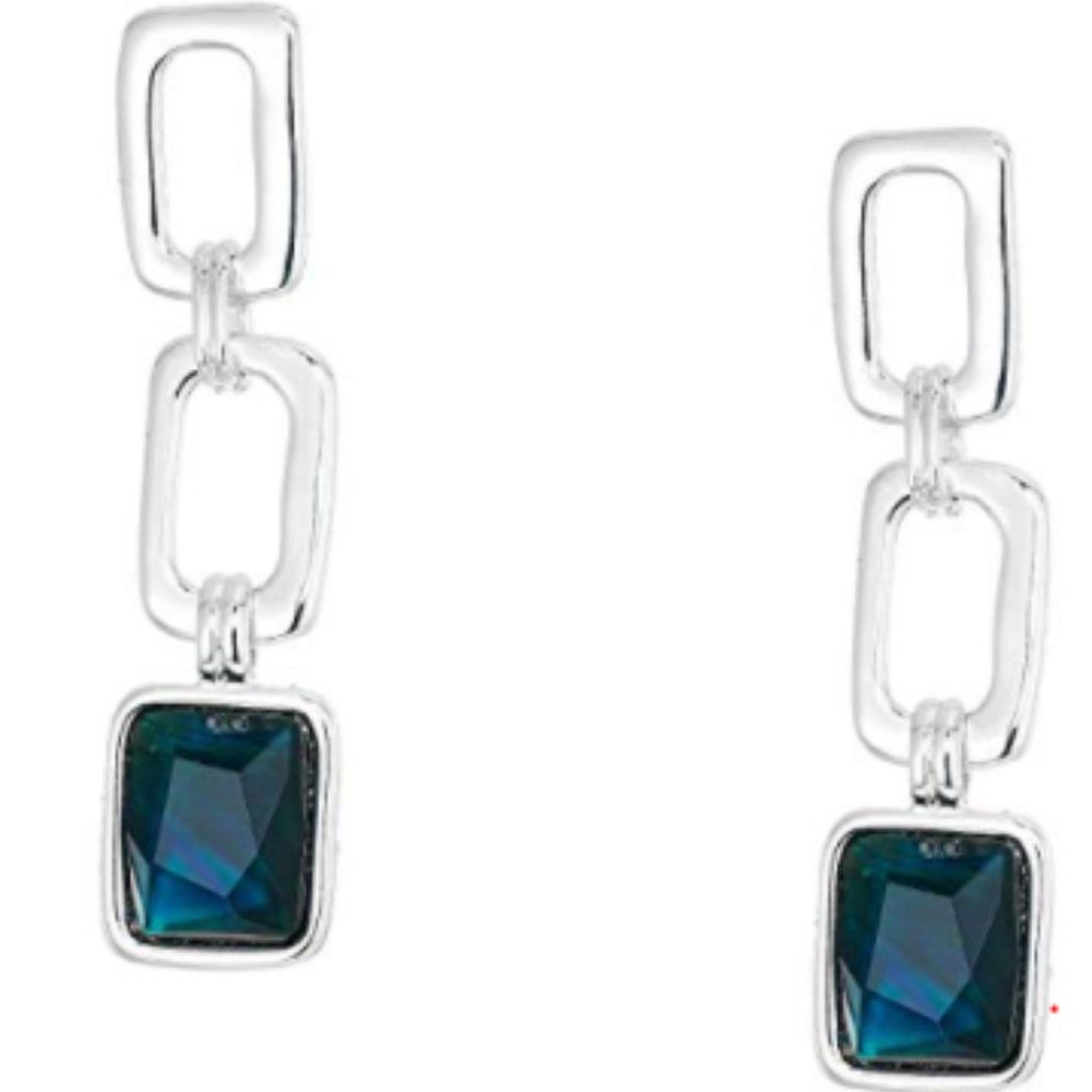 Robert Lee Morris Soho Silver-Tone Stone Geometric Link Triple Drop Earrings